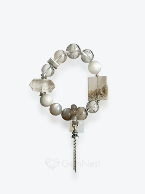 Sydney: tea body white ghost white rabbit hair moonstone tea crystal pink rabbit hair silver hair crystal black hair crystal white chalcedony blue needle 925 silver